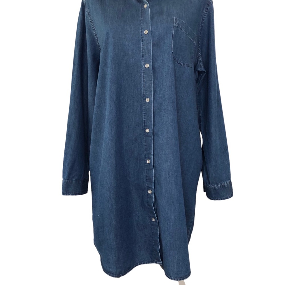 J. Jill Chambray Button Down Shirt Dress Long Sleeve Blue Size XL - Picture 4 of 11